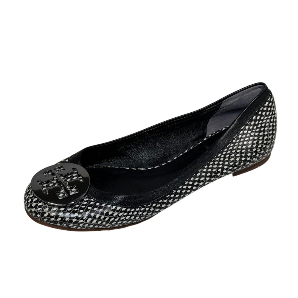 Tory Burch Womens Reva Ballet Flats Black/White Snake Size 7